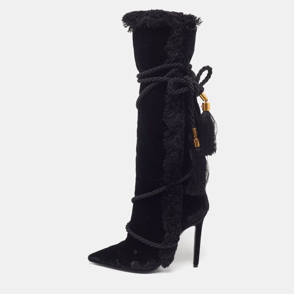 Versace Pillow Talk Size 39 Black Velvet Knee Length Boots